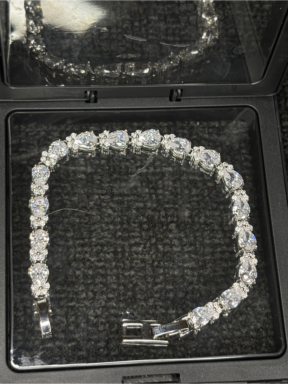 Elegant Silver Tennis Bracelet with Clear  Diamonds- Women's Jewelry